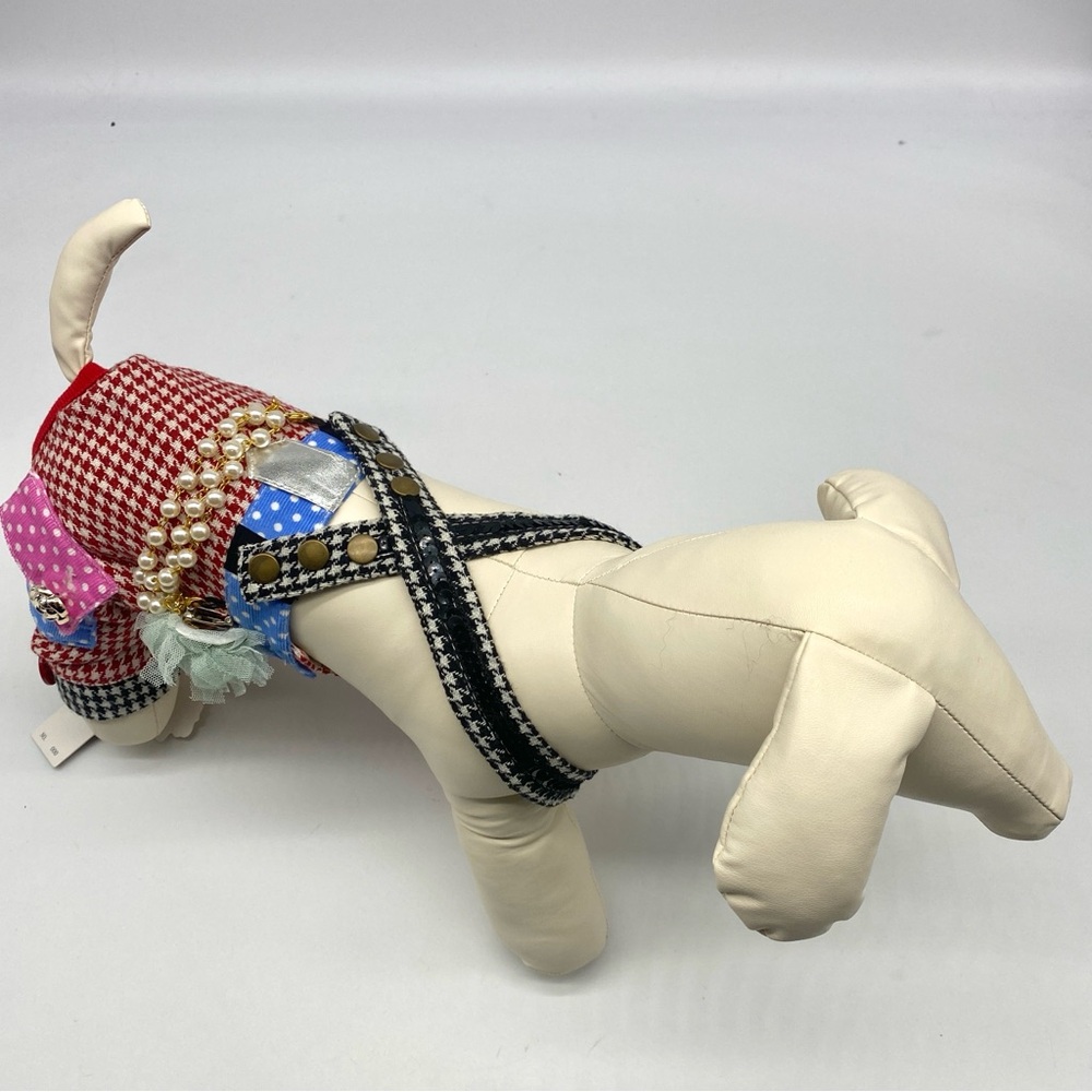 NWT Pearl Chain Sequin Red Blue Black Patchwork Multicolor Dog Overalls Small